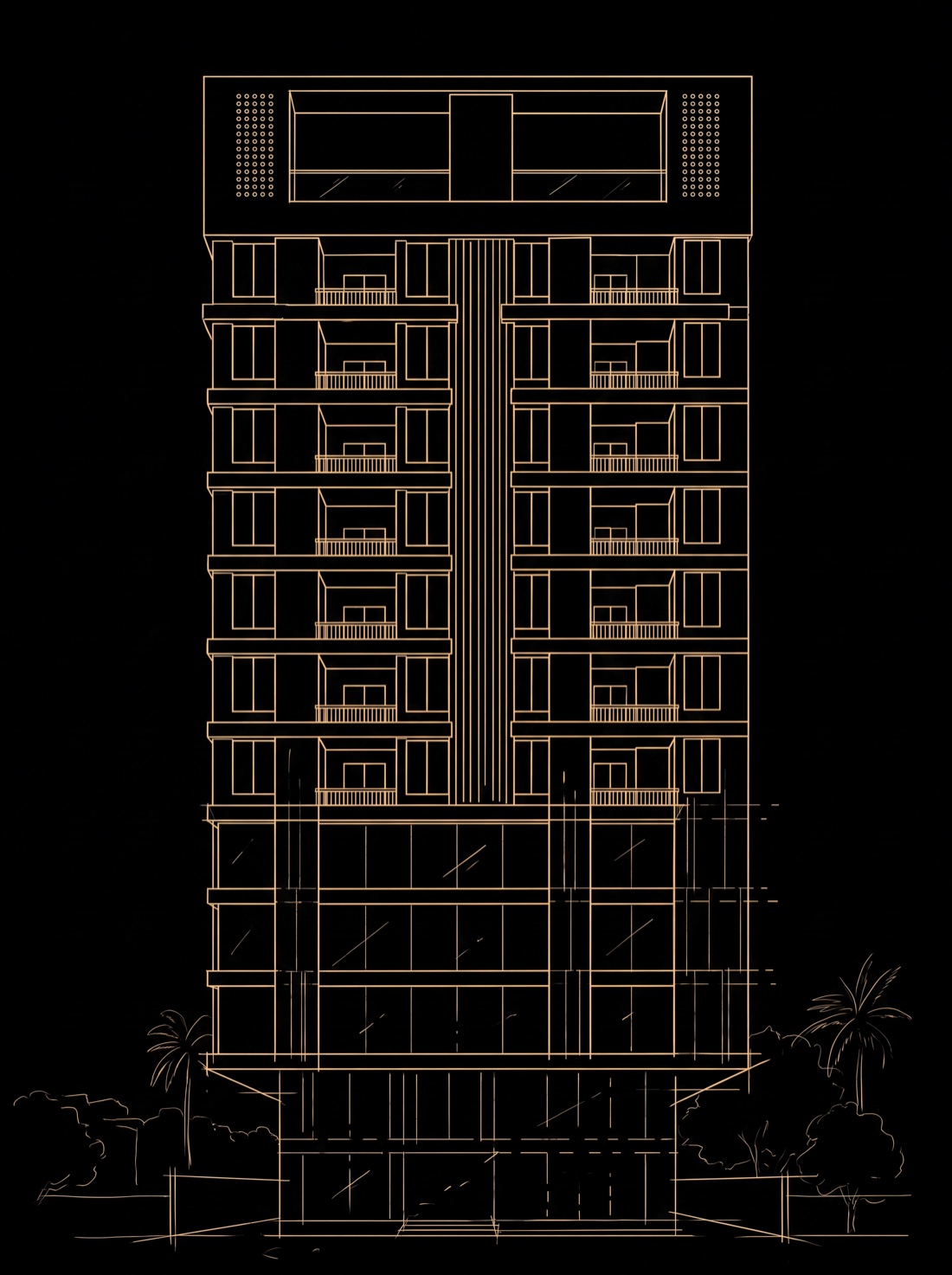Gold-line sketch of the first Jewel address